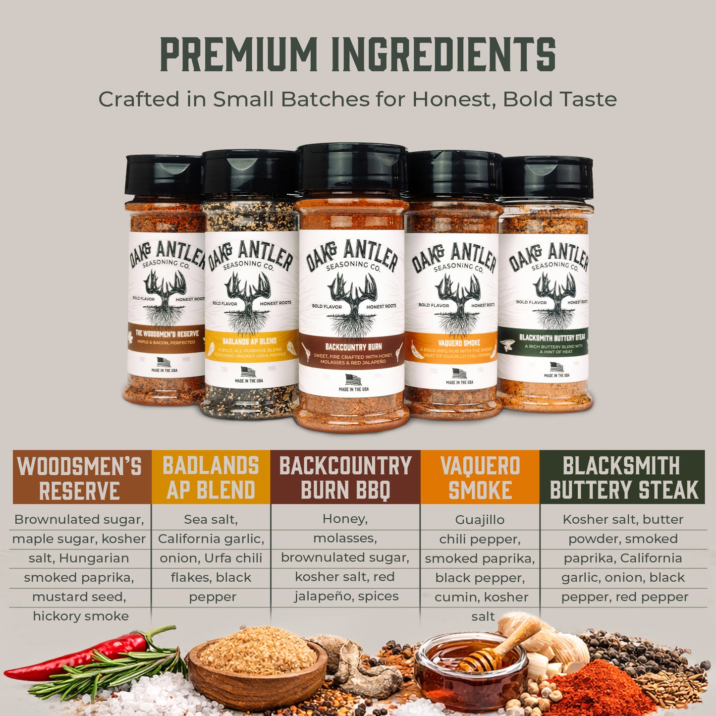 Oak & Antler 5-Blend Seasoning Bundle